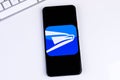 USPS MOBILE app logo on a smartphone screen. Royalty Free Stock Photo