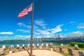 USS Bowfin SS-287 Submarine with Flag Royalty Free Stock Photo