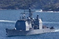 USS Chosin CG-65 Ticonderoga-class guided-missile cruiser serving in the United States Navy departing Sydney Harbor