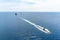 USS Louisville SSN-724 fast attack submarine of U.S.Navy sails in front of the fleet during Guardian Sea 2019 Exercise