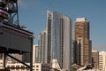 USA, United States, America, California, San Diego, City, Downtown, from Coronado, peninsula, bay, downtown, pier, skyline. Royalty Free Stock Photo