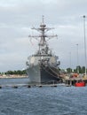 The USS Stout naval vessel docked at the Norfolk Naval Base