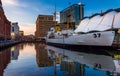 The USS Taney and buildings at the Inner Harbor in Baltimore, Ma Royalty Free Stock Photo