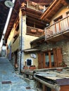 Usseaux village in Piedmont region, Italy. Narrow splendid street, mountain and peace