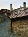 Usseaux village in Piedmont region, Italy. Narrow splendid street, roof and peace