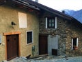 Usseaux village in Piedmont region, Italy. Narrow splendid street, roof and peace