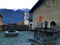 Usseaux village in Piedmont region, Italy. Splendid square, art and peace