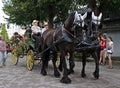 Usseln, Germany - July 30th, 2018 - Carriage drawn by two dark brown horses at a parade Royalty Free Stock Photo