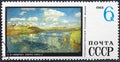 USSR - CIRCA 1968: Cancelled postage stamp printed by USSR, that shows painting Sunny Day at the Lake, by I.I. Levitan Royalty Free Stock Photo