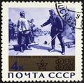 USSR - CIRCA 1965: post stamp printed in USSR CCCP, soviet union shows painting mother of Partisan by S. Gerasimov 20th