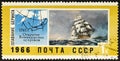 USSR - CIRCA 1966: A post stamp printed in the USSR shows Bering's discovery of the Commander Islands, series