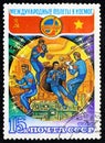 USSR - CIRCA 1980: Postage stamp 15 copeck printed in the Soviet Union shows group astronauts. Post stamp series devoted