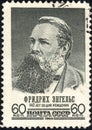 Postage stamp printed in the USSR with a portrait of Friedrich Engels 1820-1895