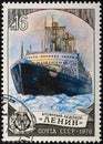 USSR - CIRCA 1978: The postal stamp printed in USSR is shown by the atomic ice breaker Lenin .