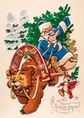 Old postcard printed in the USSR - New Year`s drawing by artist Vladimir Ivanovich Chetverikov