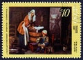 USSR - CIRCA 1971: A stamp printed in USSR shows The Washerwoman by Chardin, 1737.