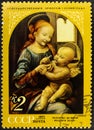 USSR - CIRCA 1971: A stamp printed in the Russia shows Benois Madonna, Painting by Leonardo da Vinci. Royalty Free Stock Photo