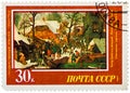 Stamp printed in the Russia, shows draw by artist Pieter Bruegel Jr - Adoration of the Magi