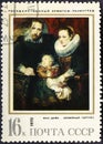 USSR - CIRCA 1970: A stamp printed in the USSR Russia shows a painting Family Portrait by Van Dyck, from the series