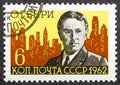 USSR - CIRCA 1962: A stamp printed in USSR shows O. Henry and New York Skyline William Sidney Porter, 1862-1910