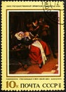 USSR - CIRCA 1972: A stamp printed in USSR shows painting by Jan Steen -Sick Woman and Physician-1660,a series of