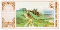 Stamp printed in the USSR shows painting Rainbow by Savrasov with the same inscription from the series 150th Birth