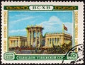 USSR- CIRCA 1954: A stamp printed by the USSR shows pavilion of Uzbek SSR of All-Union Exhibition of National Economy