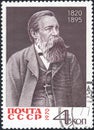 A Stamp printed in the USSR shows portrait Friedrich Engels 1820-1895, released for the 150th anniversary