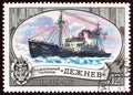 USSR - CIRCA 1977: A stamp printed in USSR from the `Soviet Ice Breakers` issue shows Dezhnev, circa 1977.