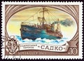 USSR - CIRCA 1977: A stamp printed in USSR from the `Soviet Ice Breakers` issue shows Sadko, circa 1977. Royalty Free Stock Photo