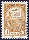 USSR - CIRCA 1961: A stamp printed in USSR shows a driver of combine-harvester, circa 1961.
