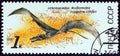 USSR - CIRCA 1990: A stamp printed in USSR from the `Prehistoric Animals` issue shows Sordes, circa 1990.