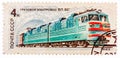 Stamp printed in the USSR Russia showing Locomotive with the inscription Cargo electric locomotive VL-80t