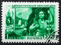 USSR - CIRCA 1949: stamp printed in the USSR Russia shows a female athlete with inscription International Women's Day