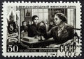 USSR - CIRCA 1949: stamp printed in the USSR Russia shows a woman teacher with inscription International Women's Day