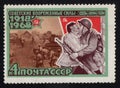 A stamp printed in USSR shows brotherhood of Soviet soldiers, circa 1968 Royalty Free Stock Photo