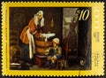 USSR - CIRCA1971: A stemp printed in the USSR show picture Laundress of artist Chardin is in The State Hermitage Museum