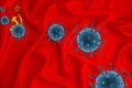 Ussr flag. Blue viral cells, pandemic influenza virus epidemic infection, coronavirus, infection concept. 3d-rendering