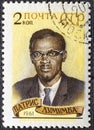 USSR postage stamp, circa 1961.A stamp printed in USSR shows portrait of Patrice Lumumba 1925-1961 , first Prime