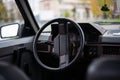 USSR 1980`s old car. Wheel, mirror and digital panel in frame. Retro car born in USSR Royalty Free Stock Photo