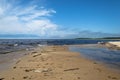 UST-BARGUZIN, BURYATIA, RUSSIA - JUNE 22.2021: The confluence of the Barguzin River and Lake Baikal. Summer landscape. Royalty Free Stock Photo