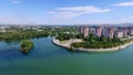 Ust-Kamenogorsk city. Irtish river. East Kazakhstan. Royalty Free Stock Photo