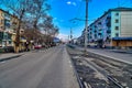UST-KAMENOGORSK, KAZAKHSTAN - APRIL 04, 2020: Strange, amazing, unusual view of the empty streets of spring Ust-Kamenogorsk due to