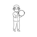 Ustad Character Play Tambourine and Wearing a Face Mask. Vector. Coloring Book Royalty Free Stock Photo