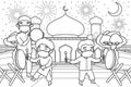 The Ustad and Children Playing Drum and Tambourine in The Courtyard of The Mosque Wearing Face Masks. Vector Illustration. Royalty Free Stock Photo