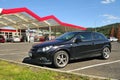 Usti nad Labem, Czech republic - May 30, 2019: black car Opel Astra stand on filling station of Benzina company