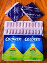 Usti nad Labem / Czech republic - 3.21.2020: Two packs and four blisters of Coldrex pills against flu and colds with paracetamol Royalty Free Stock Photo