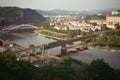Usti nad Labem, Czechia - June 20, 2023: view of the train on the Elbe bridge - analog Royalty Free Stock Photo