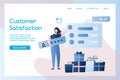 ÃÂ¡ustomer satisfaction and testimonial landing page, woman with rating plank