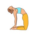 Ustrasana Camel pose color line illustration. Pictogram for web page